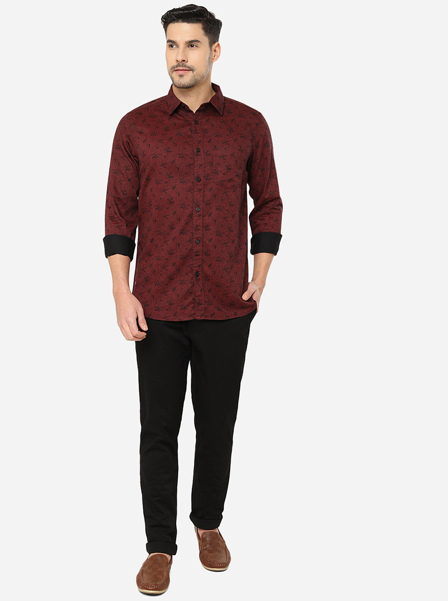 Maroon Printed Slim Fit Semi Casual Shirt | JadeBlue