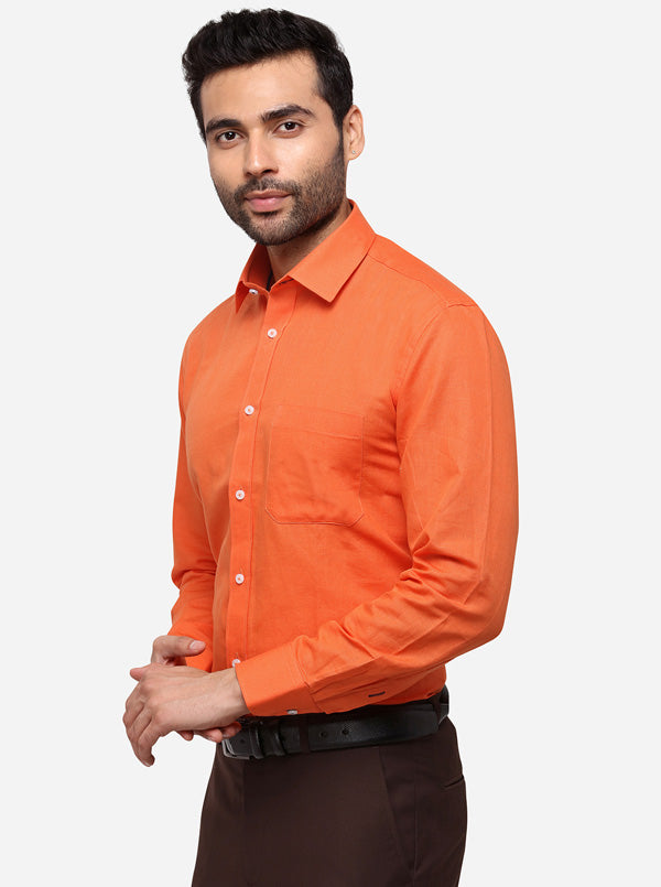 Orange Solid Regular Fit Formal Shirt | Greenfibre