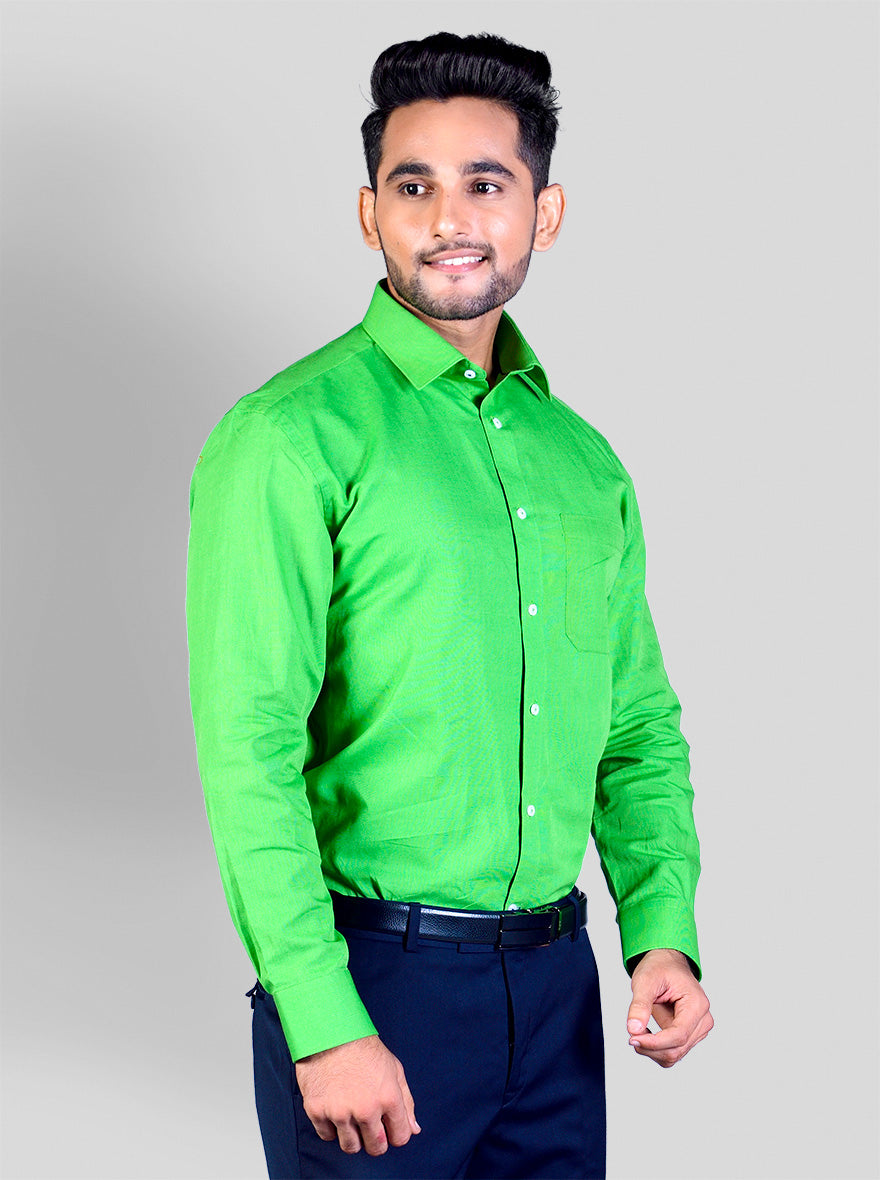 Green Self Textured Regular Fit Formal Shirt | Greenfibre