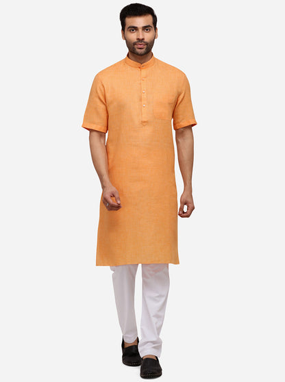 Orange Self Textured Regular Fit Modi Kurta | JadeBlue