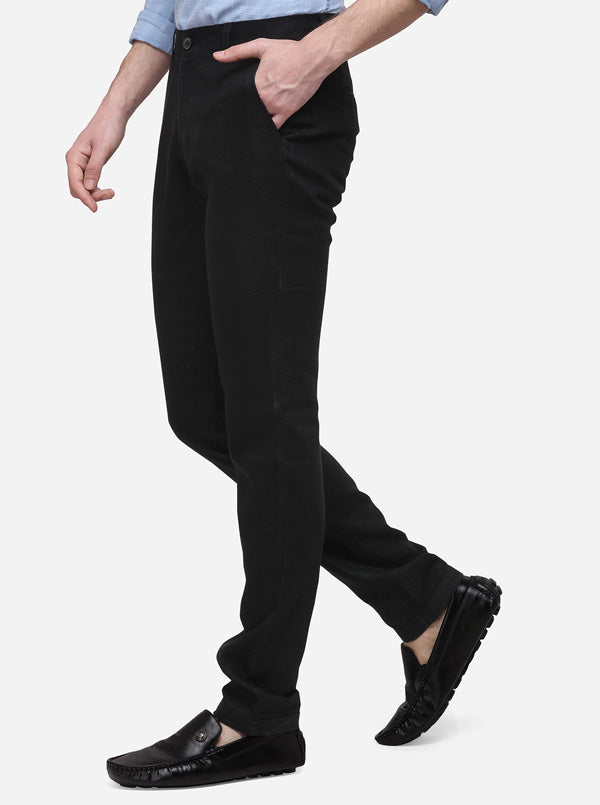 Black Slim Fit Solid Casual Trouser | JadeBlue