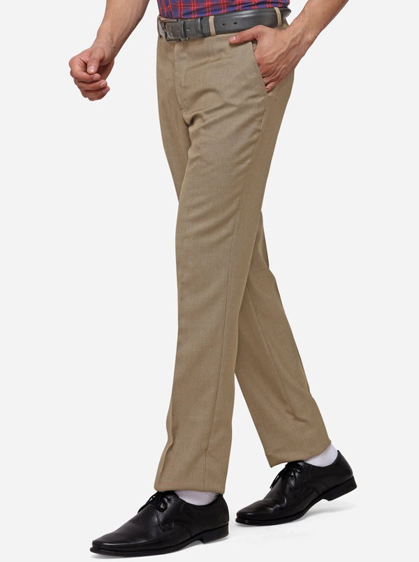Brown Classic Fit Solid Formal Trouser | Greenfibre