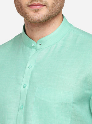 Light Green Self Textured Regular Fit Modi Kurta | JadeBlue