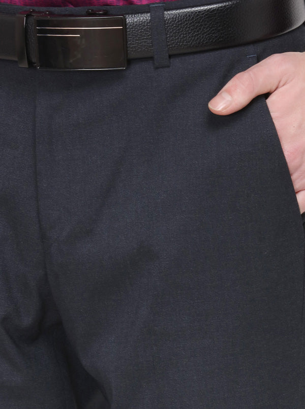 Dark Blue Solid Super Slim Fit Formal Trouser | Greenfibre
