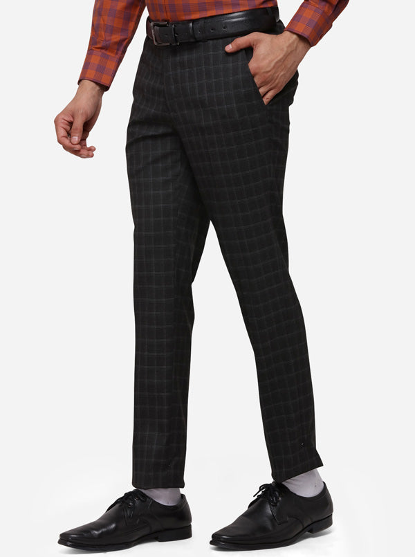 Black Super Slim Fit Checked Formal Trouser | Greenfibre