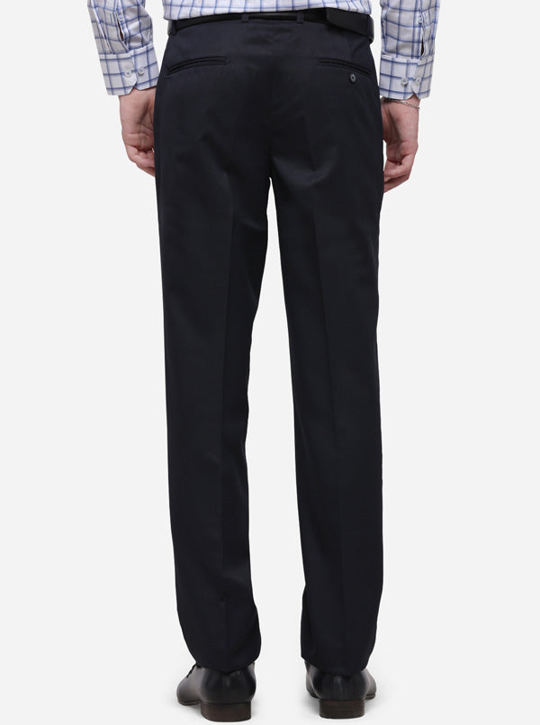 Navy Blue Solid Classic Fit Formal Trouser | Greenfibre
