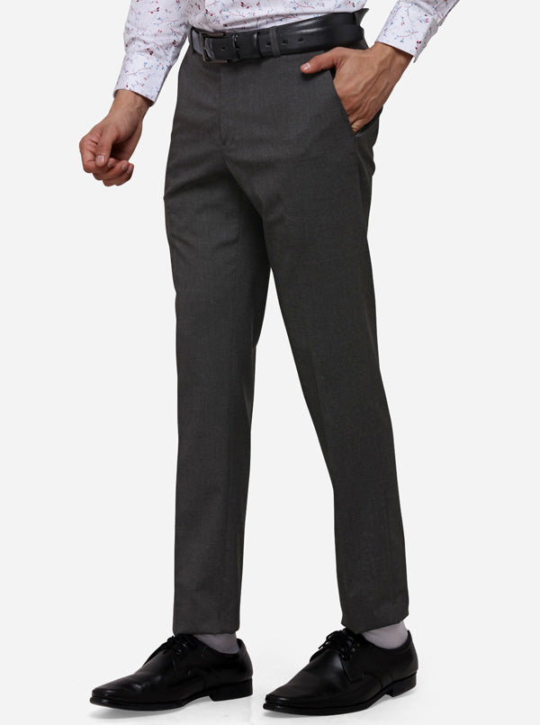 Grey Super Slim Fit Solid Formal Trouser | Greenfibre