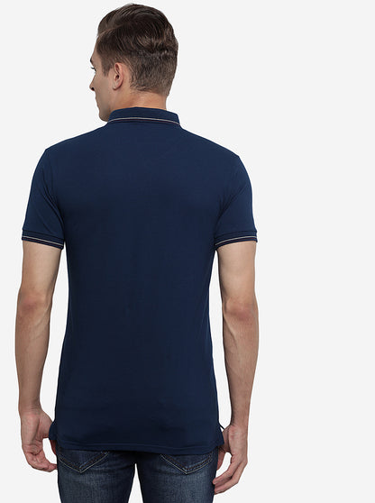 Indigo Blue Solid Slim Fit Polo T-Shirt | JadeBlue