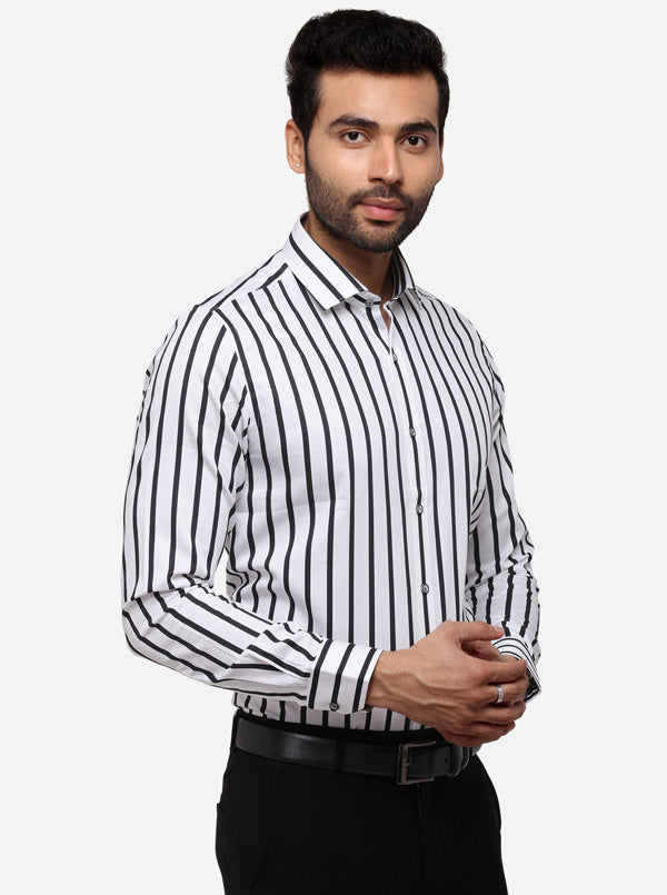 White & Black Striped Slim Fit Party Wear Shirt | Wyre