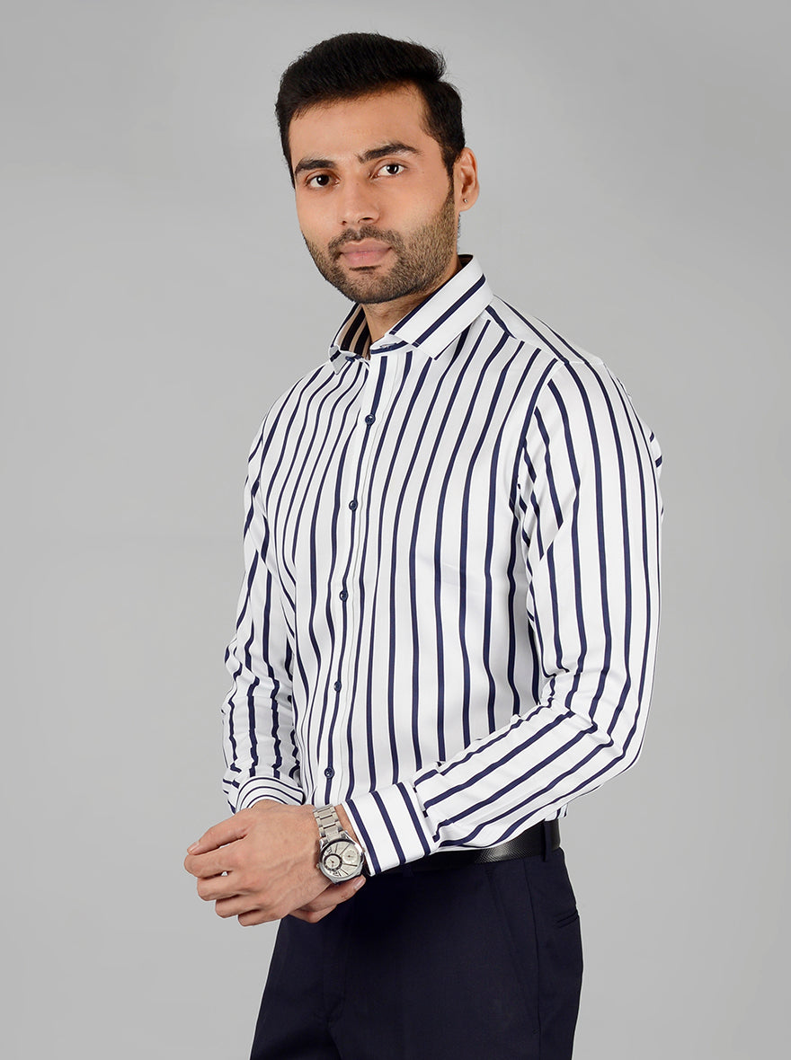 White & Blue Striped Slim Fit Party Wear shirt | Wyre