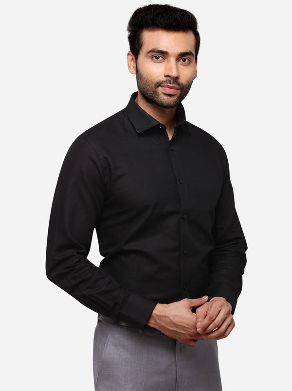 Black Solid Regular Fit Formal Shirt | Greenfibre