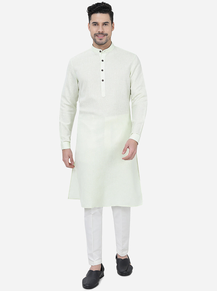 Lime Green Solid Regular Fit Modi Kurta | JadeBlue