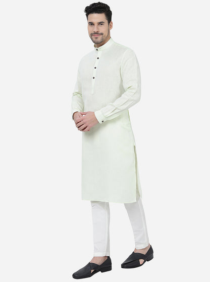 Lime Green Solid Regular Fit Modi Kurta | JadeBlue