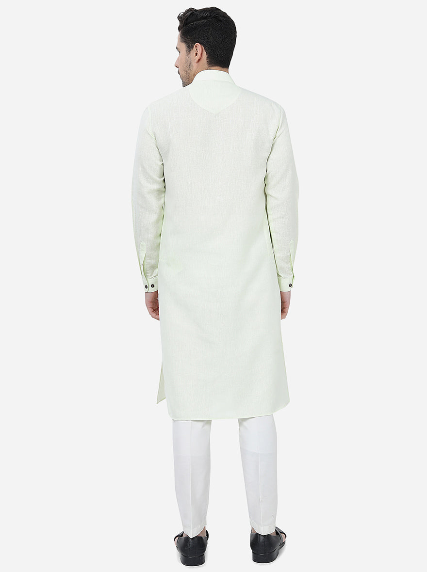Lime Green Solid Regular Fit Modi Kurta | JadeBlue