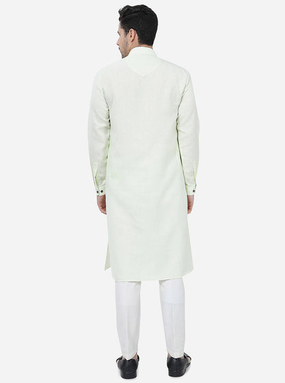 Lime Green Solid Regular Fit Modi Kurta | JadeBlue