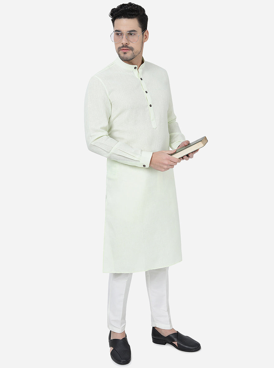 Lime Green Solid Regular Fit Modi Kurta | JadeBlue