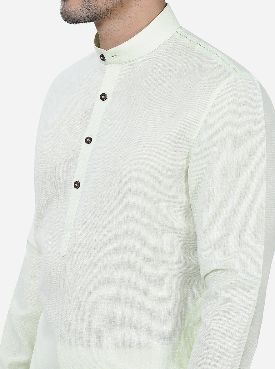 Lime Green Solid Regular Fit Modi Kurta | JadeBlue