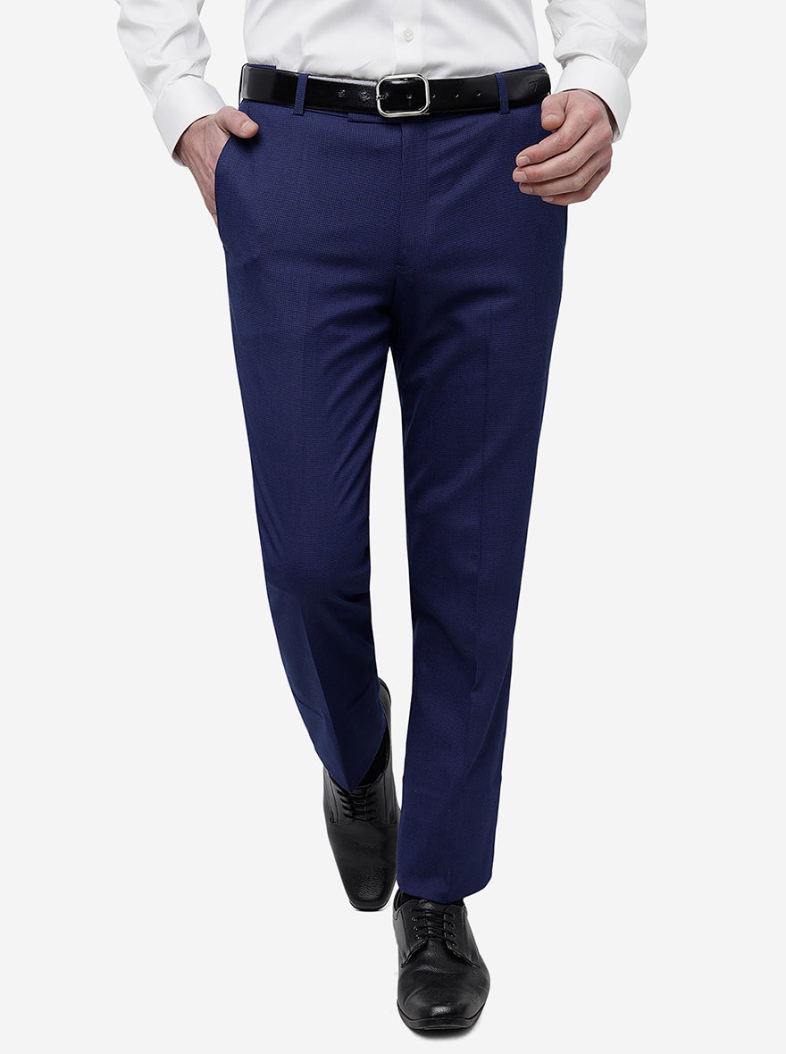 Royal Blue Solid Slim Fit Formal Trouser | Metal
