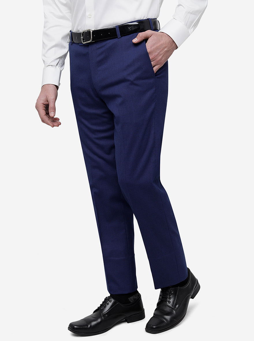 Royal Blue Solid Slim Fit Formal Trouser | Metal