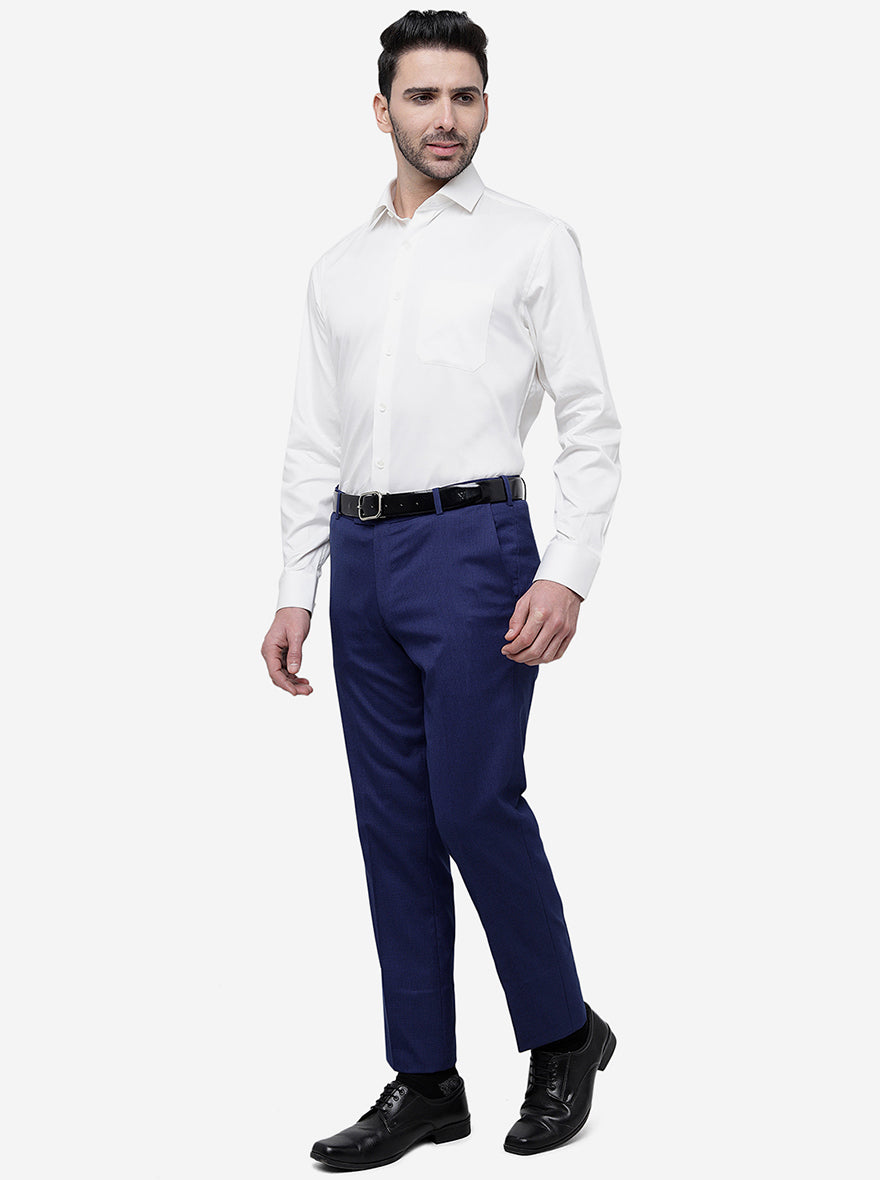 Royal Blue Solid Slim Fit Formal Trouser | Metal