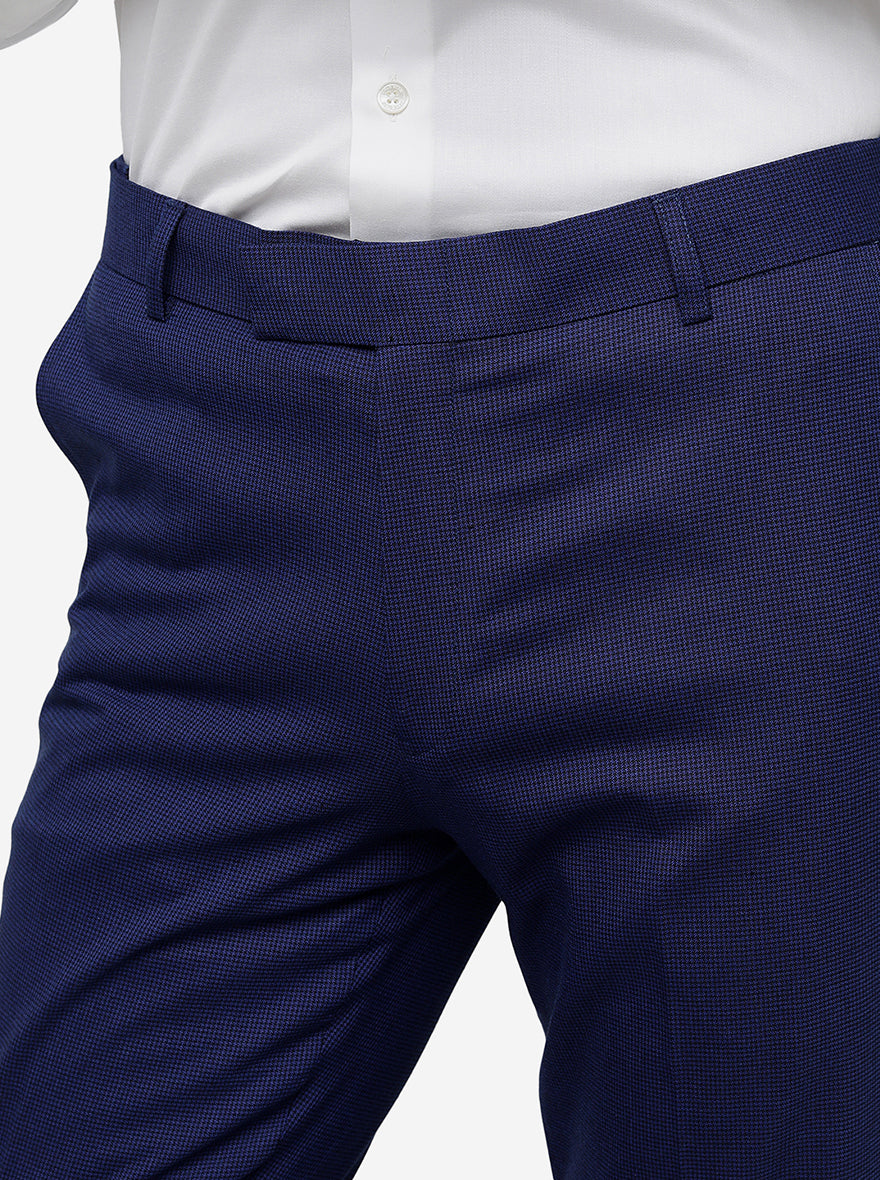 Royal Blue Solid Slim Fit Formal Trouser | Metal