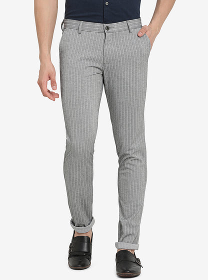 Grey Striped Venice Fit Casual Trouser | JadeBlue