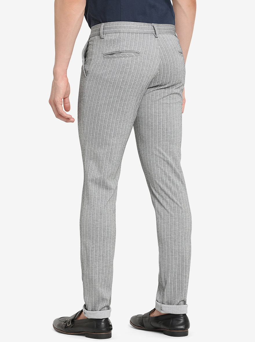 Grey Striped Venice Fit Casual Trouser | JadeBlue