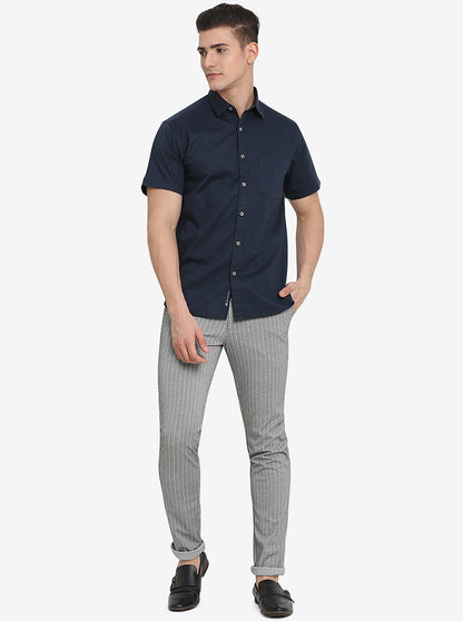 Grey Striped Venice Fit Casual Trouser | JadeBlue