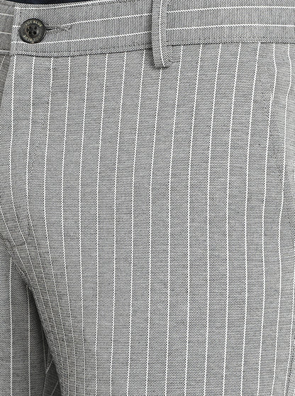 Grey Striped Venice Fit Casual Trouser | JadeBlue