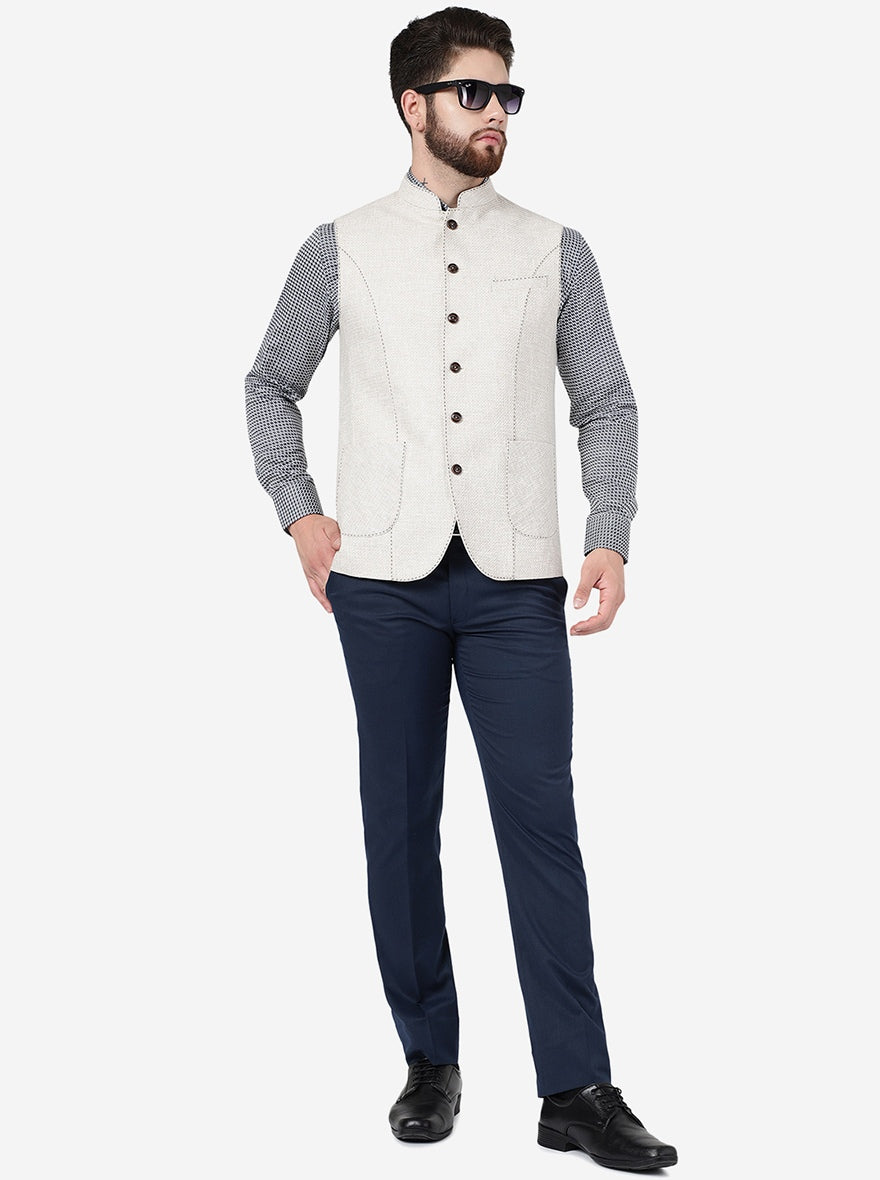 Buy White & Brown Textured Regular Fit Modi Jacket | JadeBlue