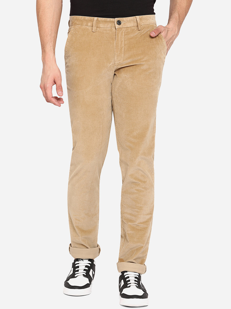 Beige Solid Uno Fit Casual Trouser | JadeBlue