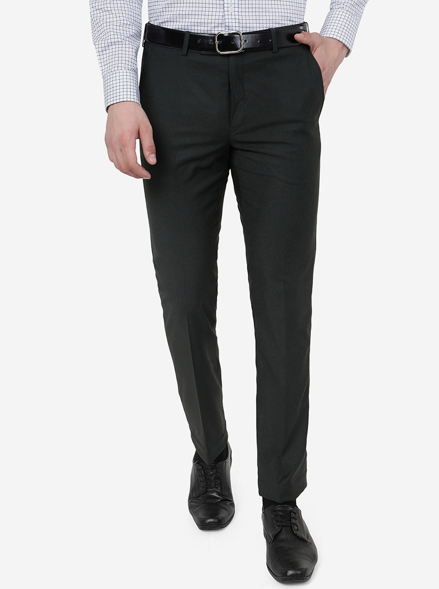 Green Solid Slim Fit Formal Trouser | Metal