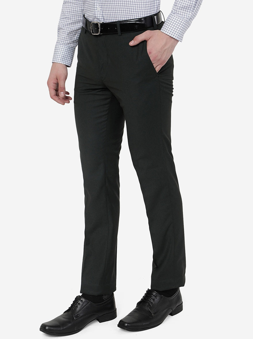 Green Solid Slim Fit Formal Trouser | Metal
