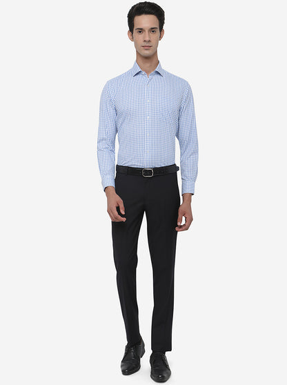 Blue & White Checked Regular Fit Formal Shirt | Greenfibre