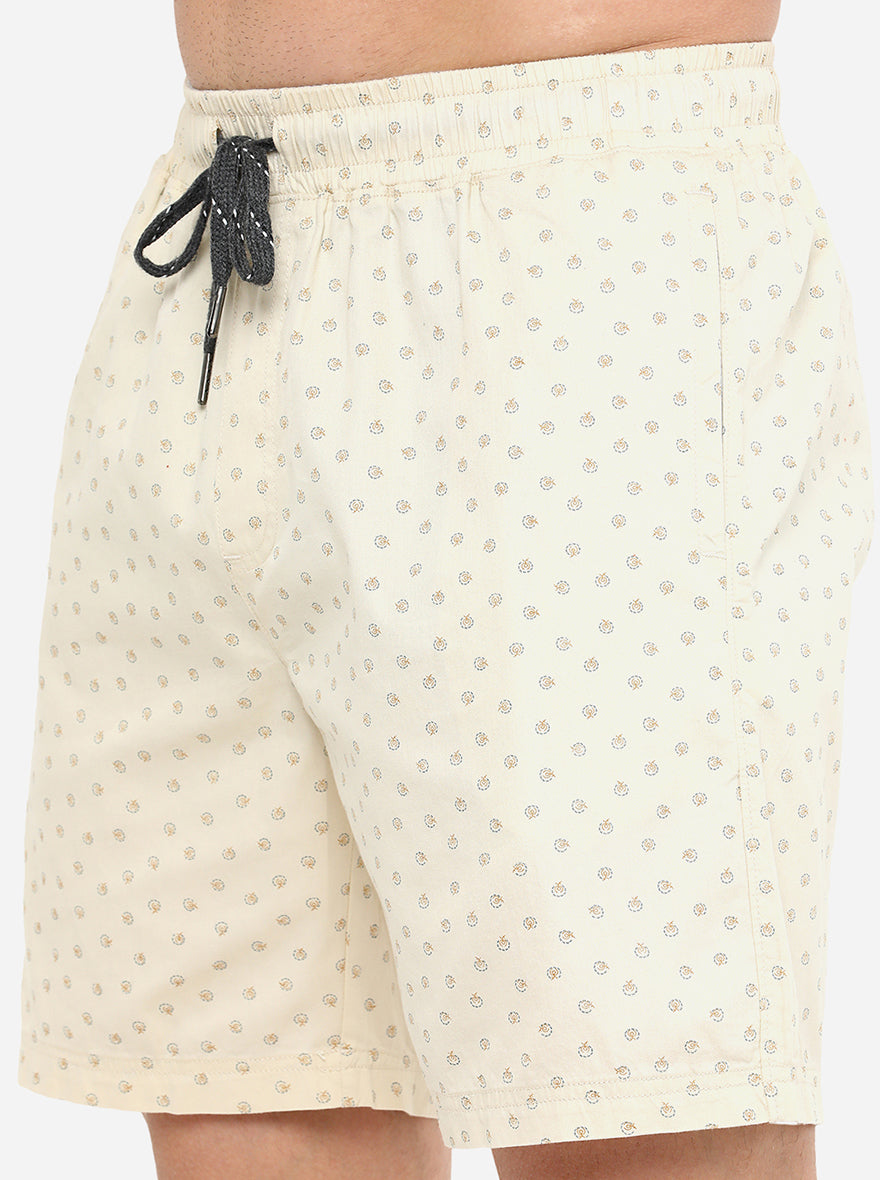 Cream Printed Regular Fit Boxer Shorts | JadeBlue
