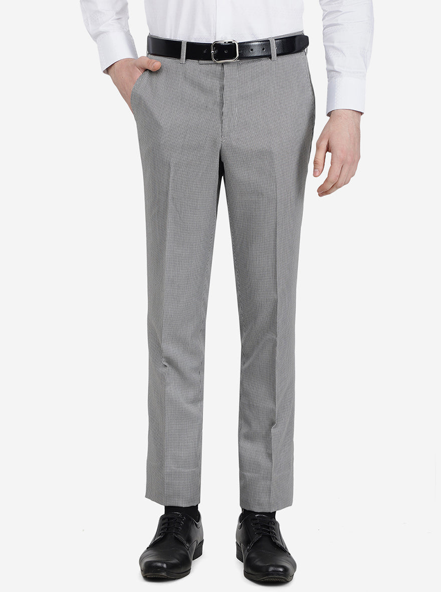 Grey Checked Slim Fit Formal Trouser | Metal