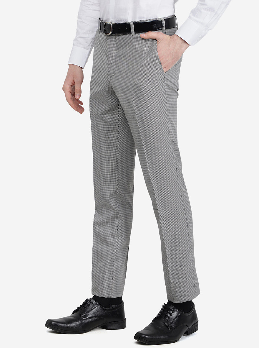 Grey Checked Slim Fit Formal Trouser | Metal