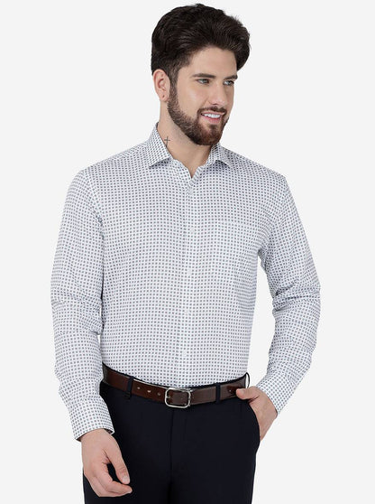 White Printed Slim Fit Formal Shirt | JadeBlue