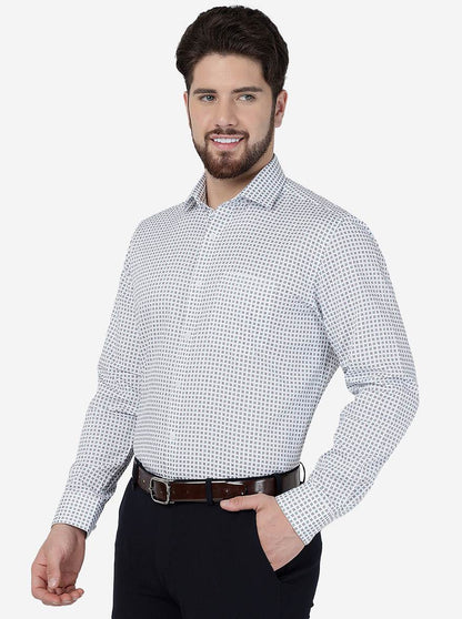White Printed Slim Fit Formal Shirt | JadeBlue