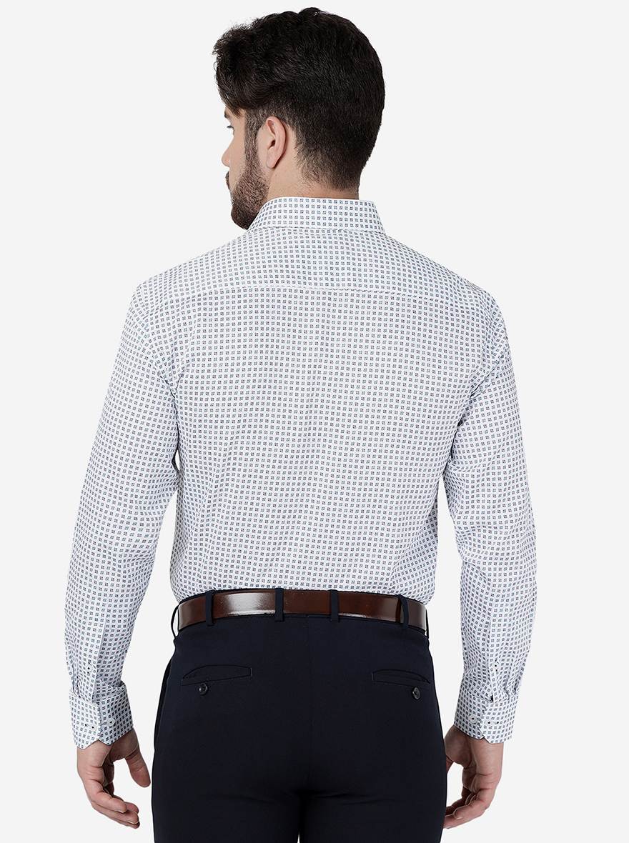 White Printed Slim Fit Formal Shirt | JadeBlue