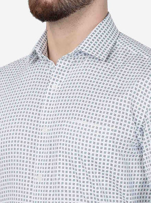 White Printed Slim Fit Formal Shirt | JadeBlue