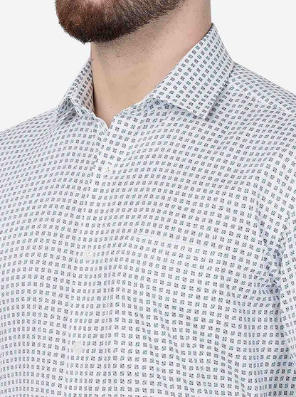 White Printed Slim Fit Formal Shirt | JadeBlue