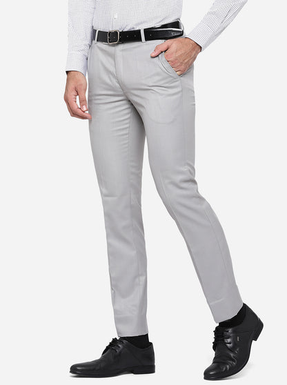 Ansh Grey Solid Slim Fit Formal Trouser | Greenfibre