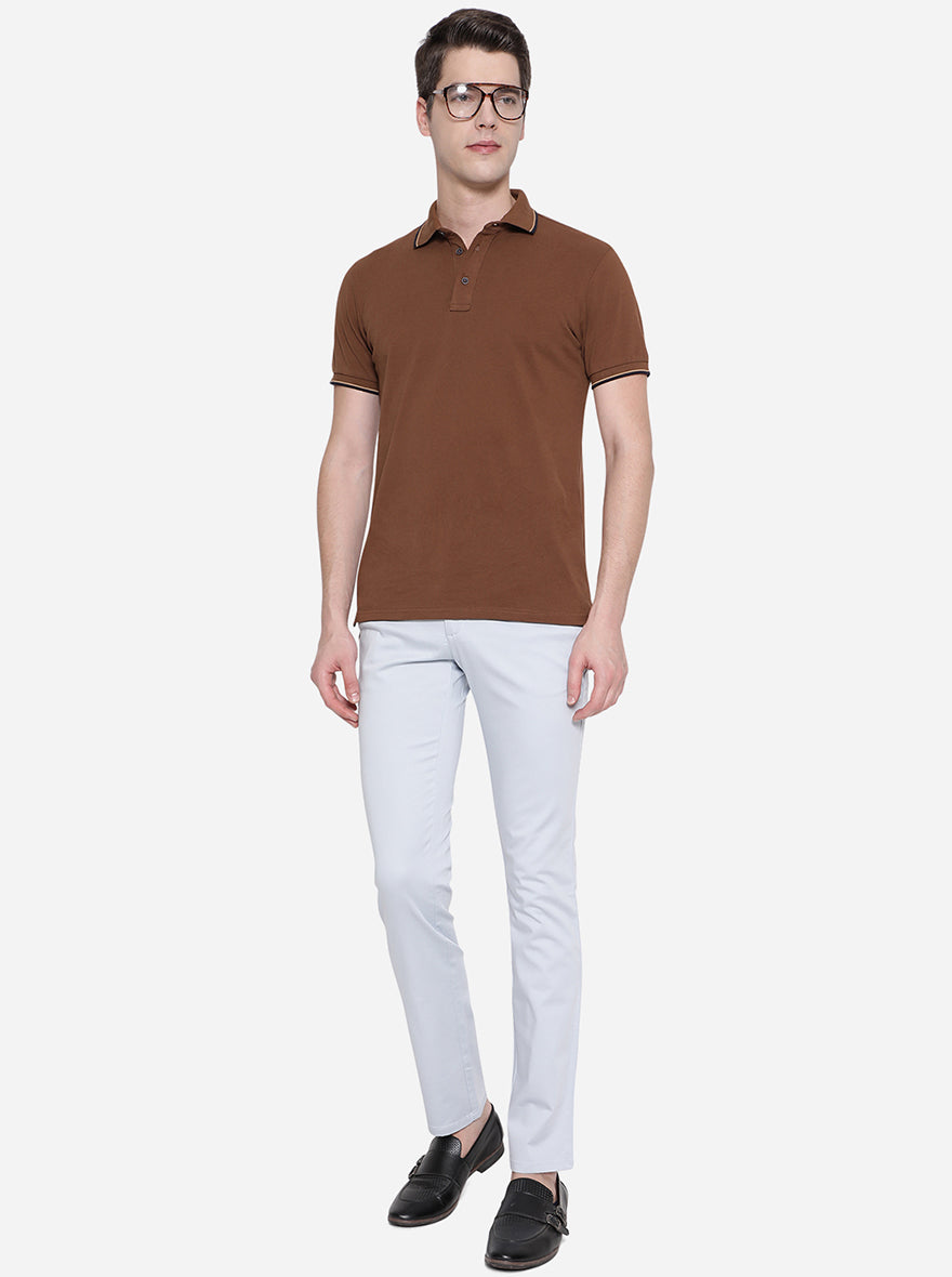 Light Blue Solid Super Slim Fit Casual Trouser | Greenfibre