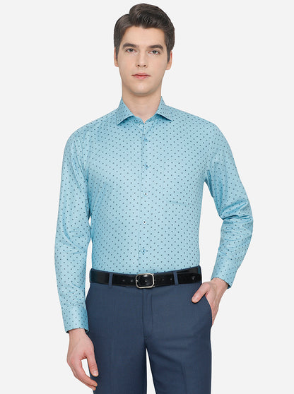 Teal Blue Printed Regular Fit Formal Shirt | JadeBlue