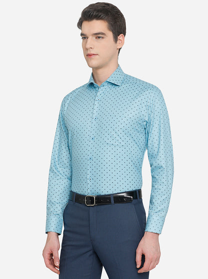 Teal Blue Printed Regular Fit Formal Shirt | JadeBlue