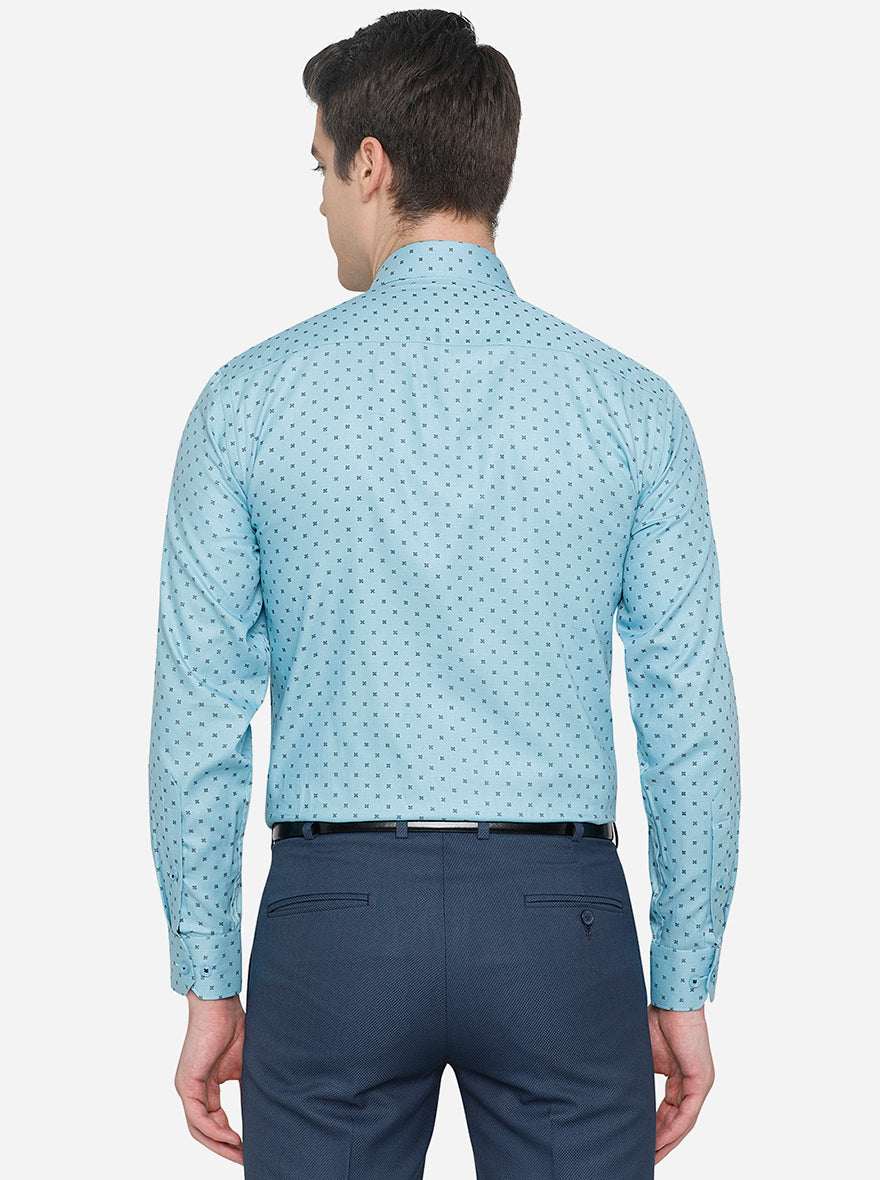 Teal Blue Printed Regular Fit Formal Shirt | JadeBlue