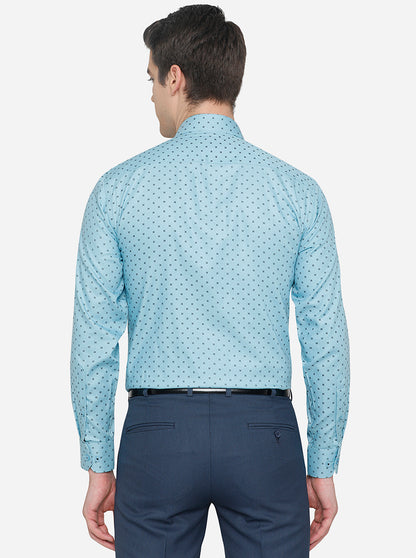 Teal Blue Printed Regular Fit Formal Shirt | JadeBlue