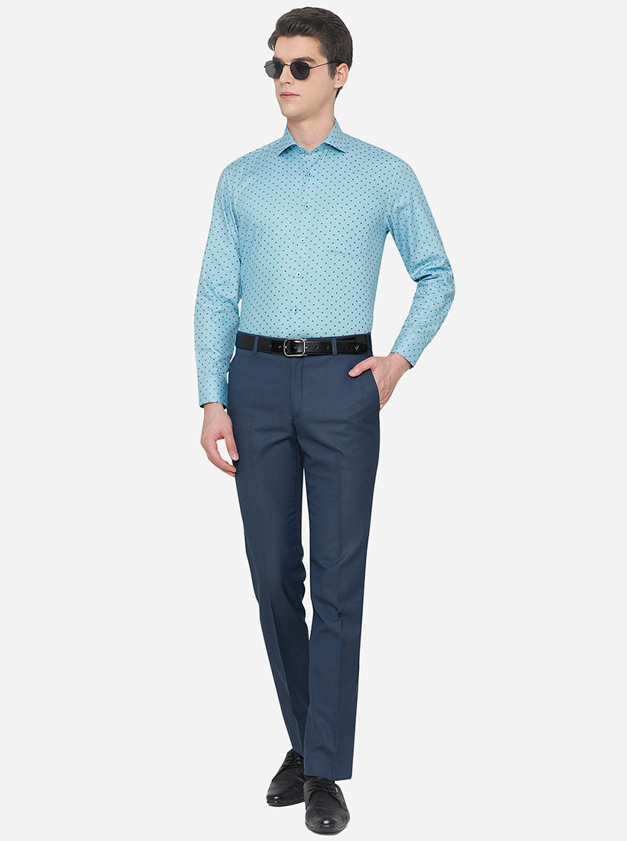 Teal Blue Printed Regular Fit Formal Shirt | JadeBlue