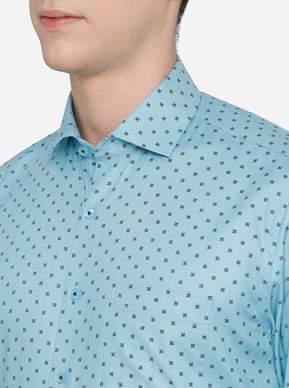 Teal Blue Printed Regular Fit Formal Shirt | JadeBlue